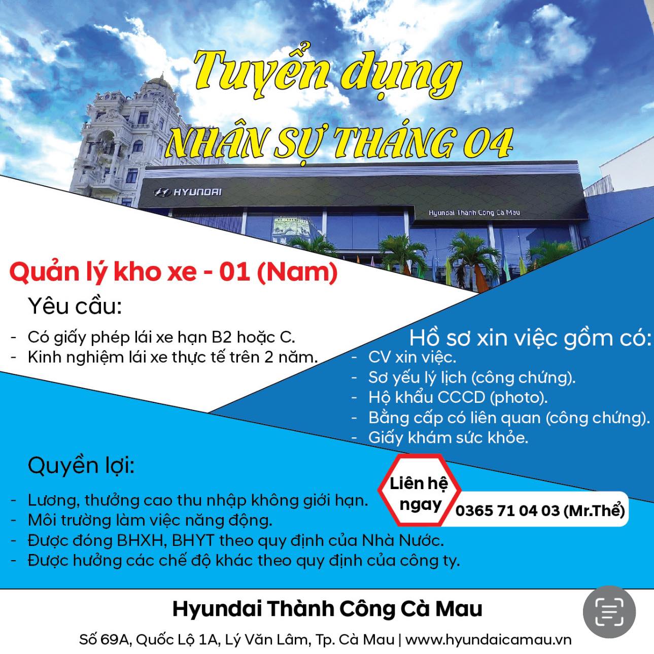 TUYỂN DỤNG NHÂN SỰ THÁNG 04 – HYUNDAI THÀNH CÔNG CÀ MAU