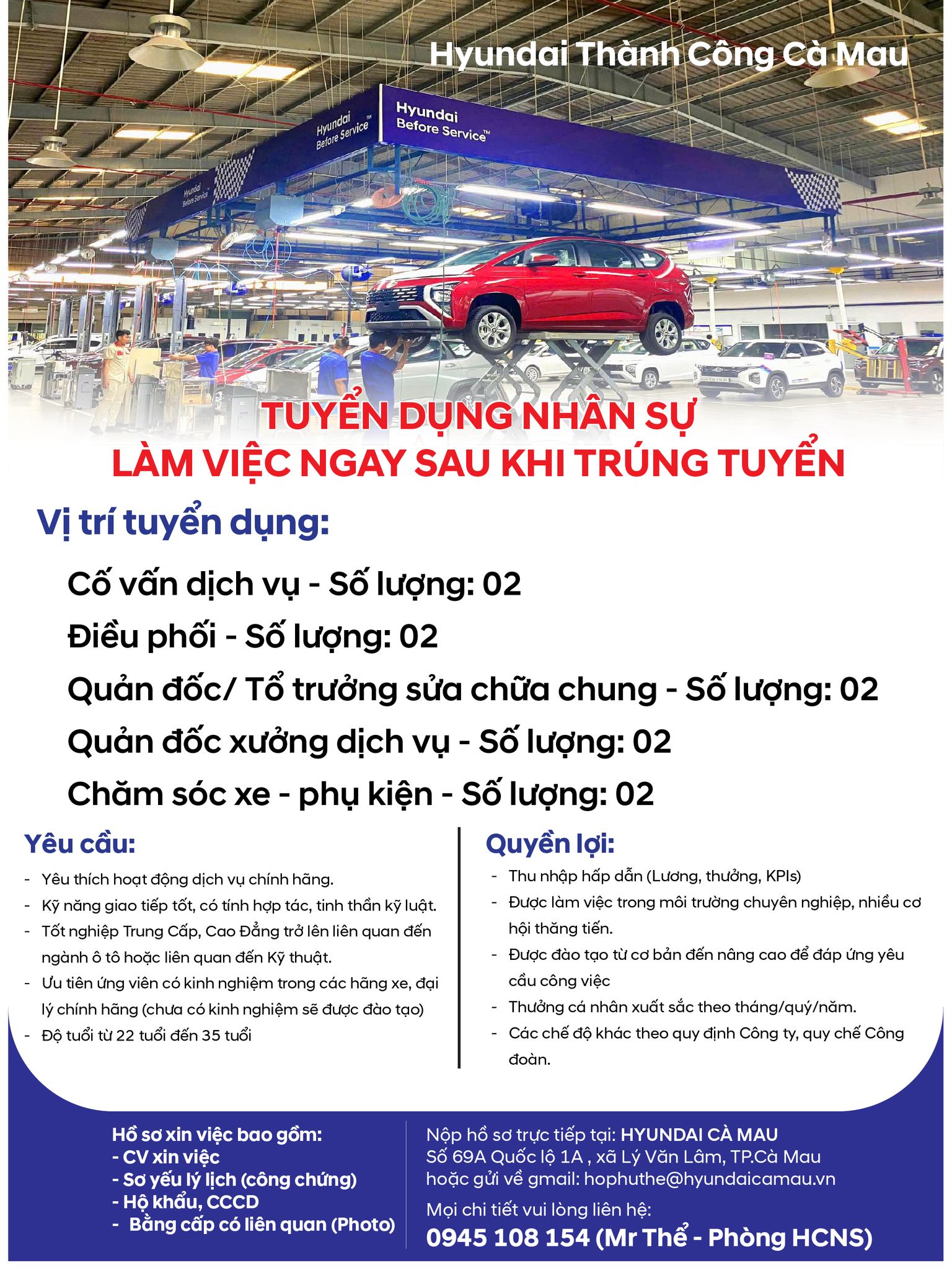 HYUNDAI THÀNH CÔNG CÀ MAU TUYỂN DỤNG NHÂN SỰ