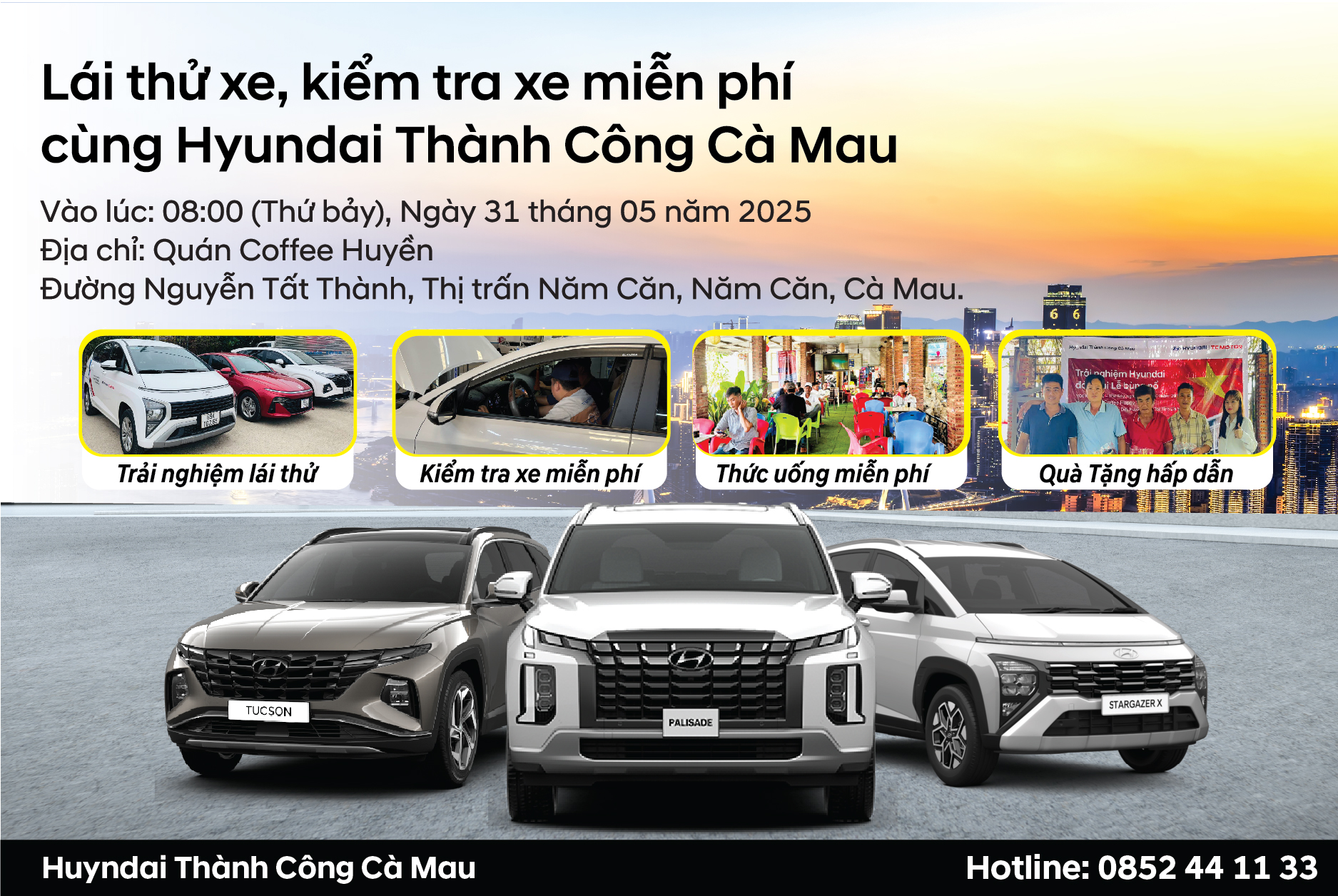  LÁI THỬ XE, KIỂM TRA XE MIỄN PHÍ CÙNG HYUNDAI THÀNH CÔNG CÀ MAU